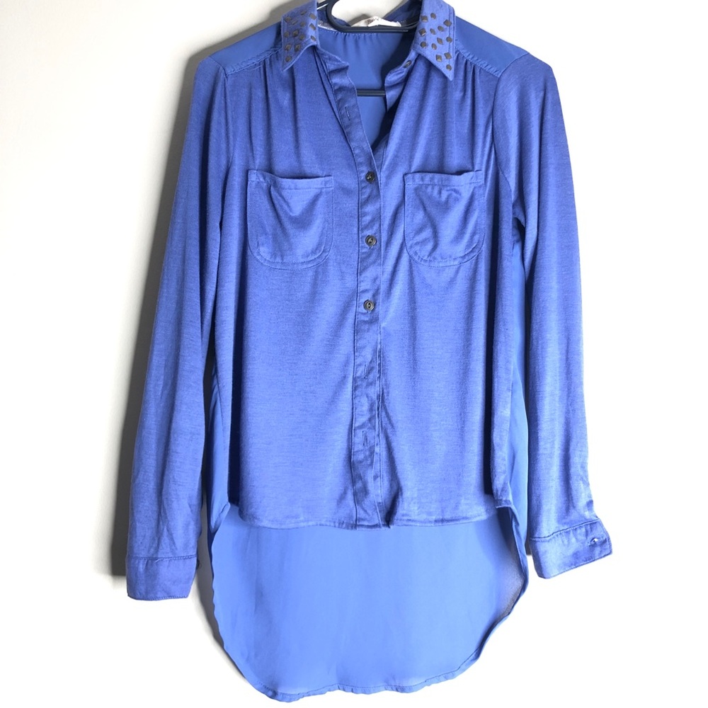 Rewind Blue Button Down Blouse Xs - image 1